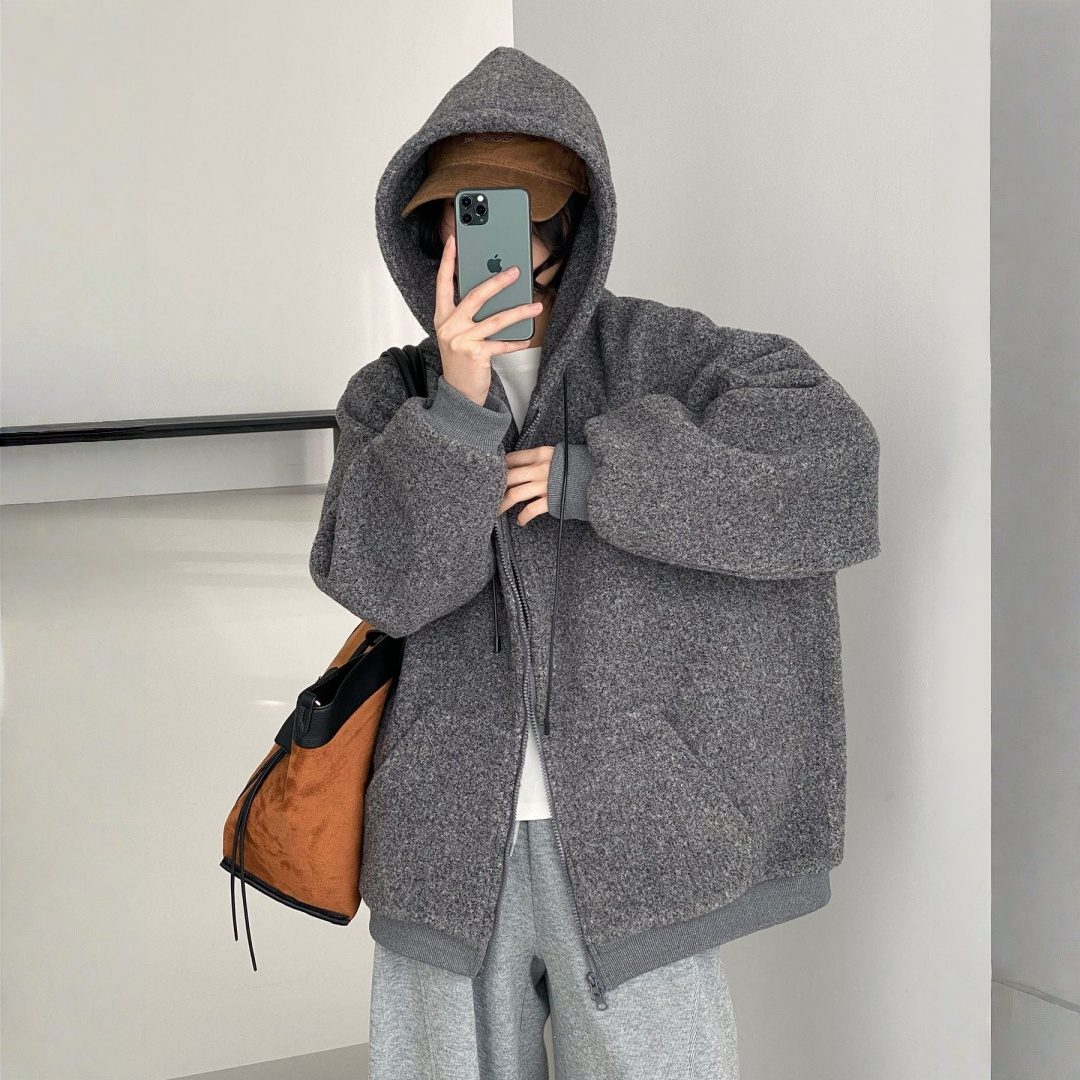 【アウター】オーバーサイズ 春 秋 冬 裏起毛 フード付き ジャケット 【JZシリーズ】