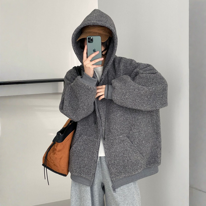 【アウター】オーバーサイズ 春 秋 冬 裏起毛 フード付き ジャケット 【JZシリーズ】