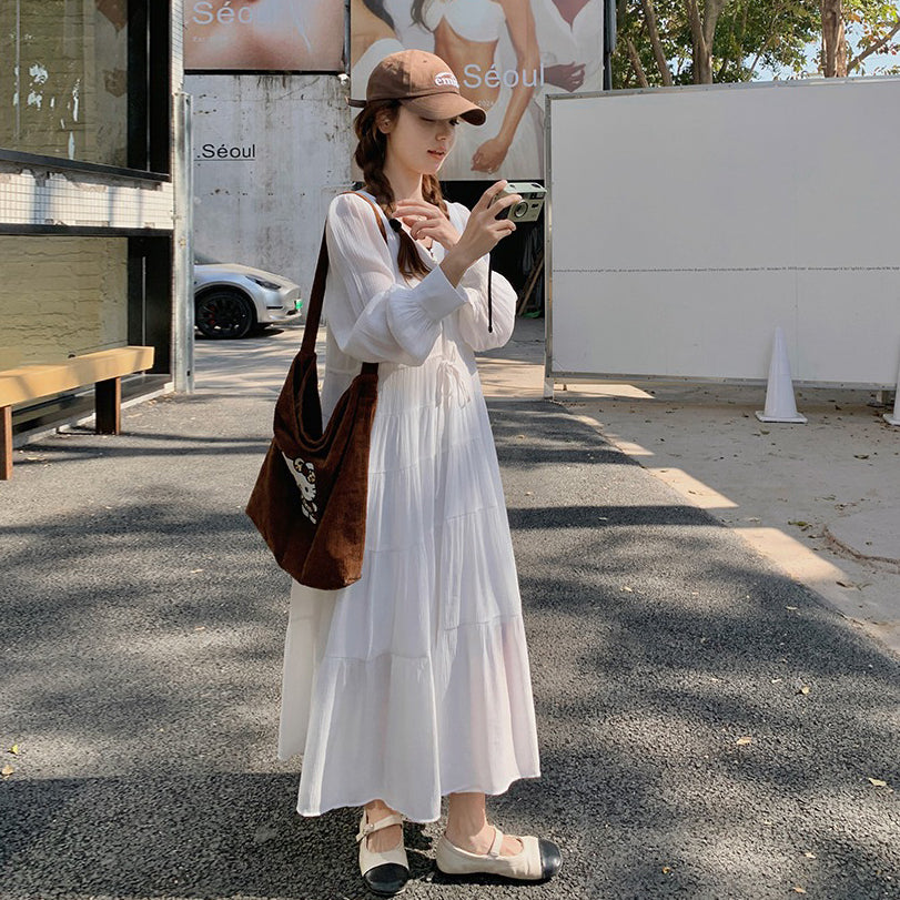 【ワンピース】フレンチ風  秋新作 優雅な気質 ミディ丈 スリム見え 長袖ワンピース【JZシリーズ】