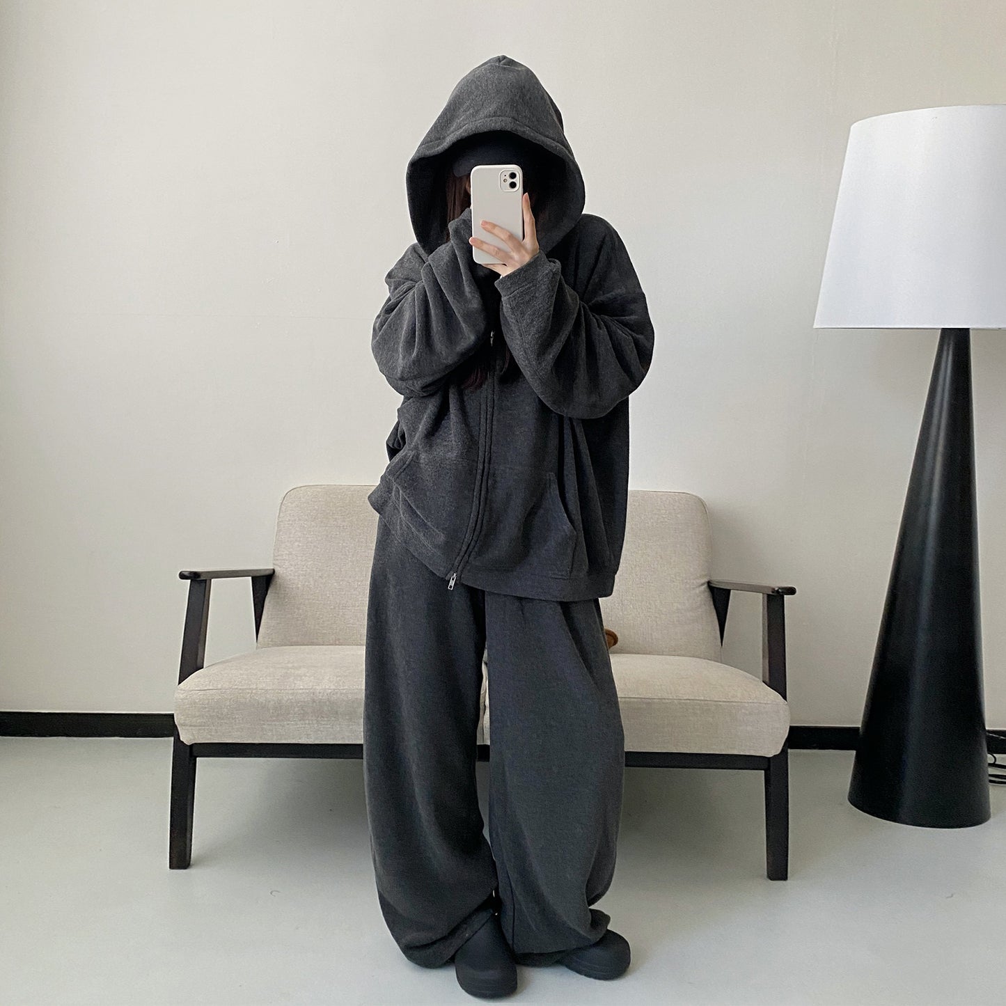 【セットアップ】【単品注文】オールドマネー風 ニットパーカージャケット＆パンツ ゆったり 裏起毛 上下セット 春秋【FCシリーズ】