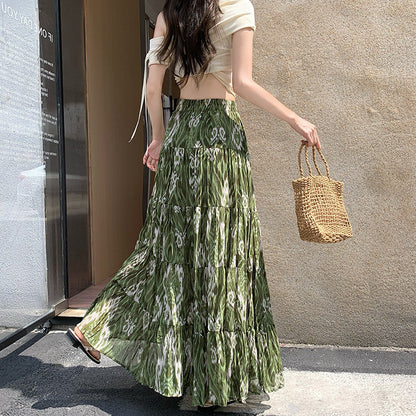 【ボトムス】フレンチ花柄シフォンスカート レディース 夏 ティアードスカート ハイウエスト 上品ナチュラルコーデ【SHシリーズ】