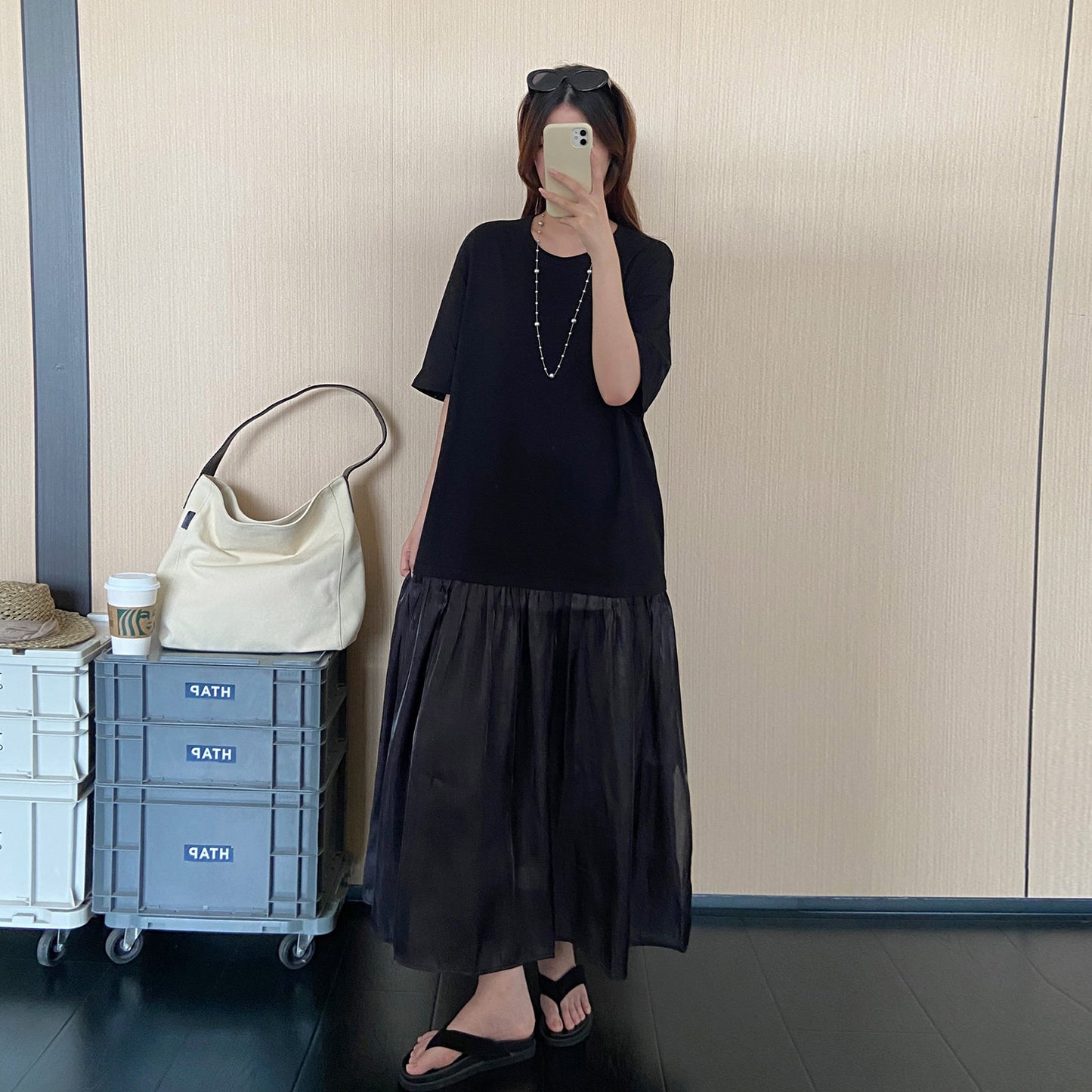 【ワンピース】大きいサイズワンピース レディース 夏 半袖 ブラックワンピース ゆったりシルエット 着痩せ 体型カバー【JZシリーズ】