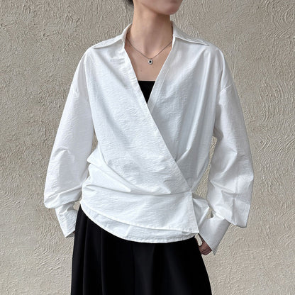 【トップス】Vネック ウエストマークシャツ レディース  韓国風ハイセンスブラウス【SNシリーズ】