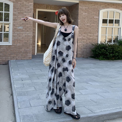 【ボトムス】夏新作 ヴィンテージ風 ローズ柄 ゆったりシルエット カジュアル オールインワン【SHシリーズ】