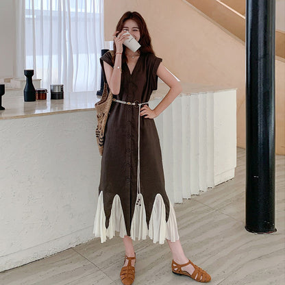 【ワンピース】フレンチレトロな切り替え ノースリーブワンピース ゆる感たっぷりの絶妙シルエット【JZシリーズ】