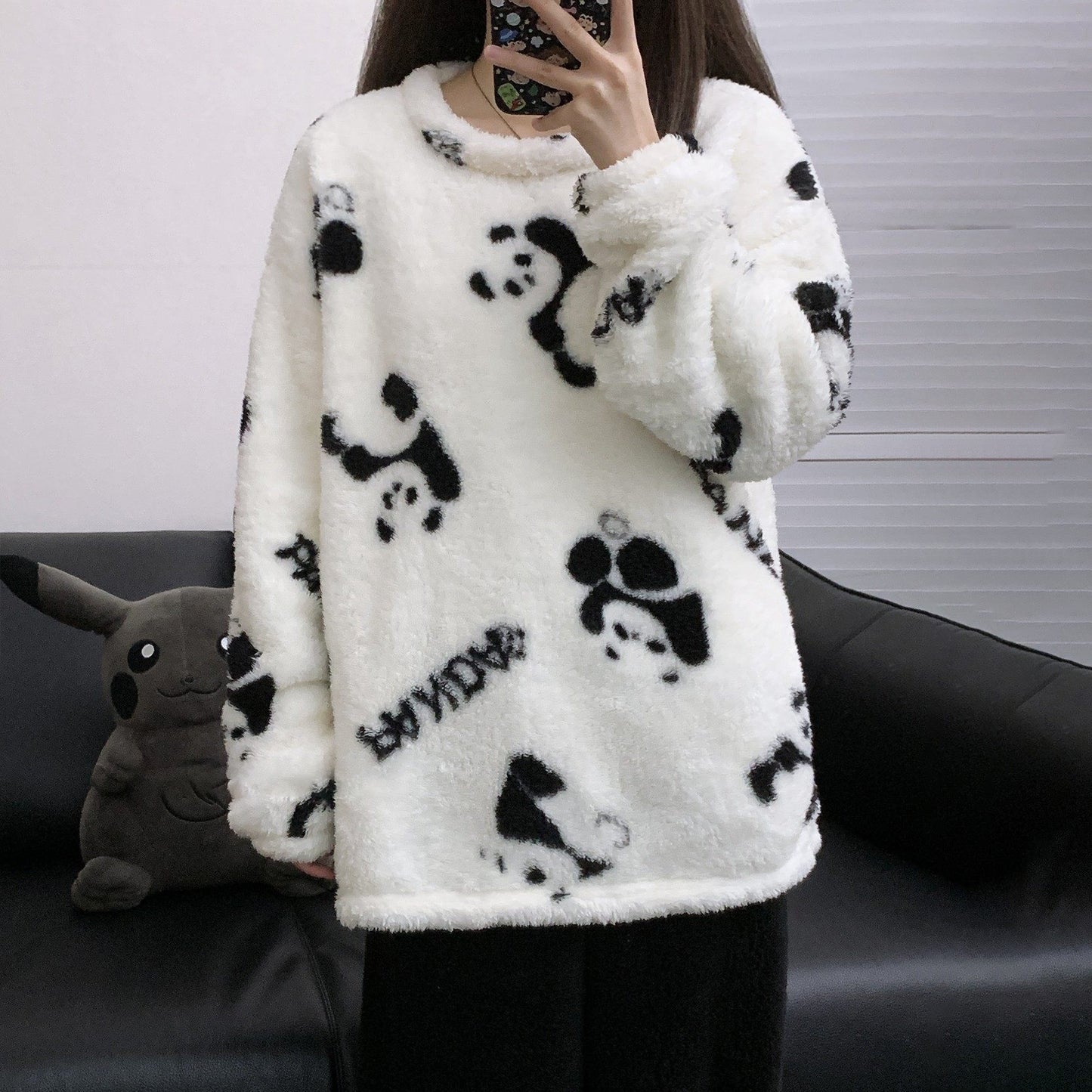 【インナー】パンダ柄 コーラルフリース ペア対応 厚手 保温 フランネル ルームウェア レディース/メンズ