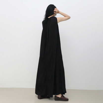 【ワンピース】韓国chicミニマルノースリーブワンピース｜クルーネック 大人シンプルロングドレス【JZシリーズ】