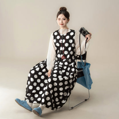 【ボトムス】ドット柄 サロペット レディース 秋 新作 ゆったり 体型カバー オールインワン【JZシリーズ】