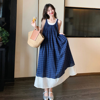 【ワンピース】スクール風 ブルーチェックキャミワンピース ノースリーブワンピース レディース【SHシリーズ】