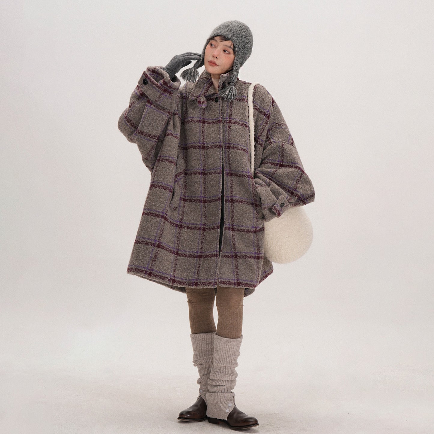 【アウター】レトロムード漂うチェック柄ケープコート♡ ゆったりシルエットで冬も暖かく上品に【JZシリーズ】【25~30日内発送】