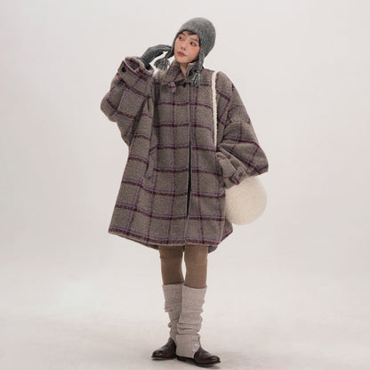 【アウター】レトロムード漂うチェック柄ケープコート♡ ゆったりシルエットで冬も暖かく上品に【JZシリーズ】【25~30日内発送】