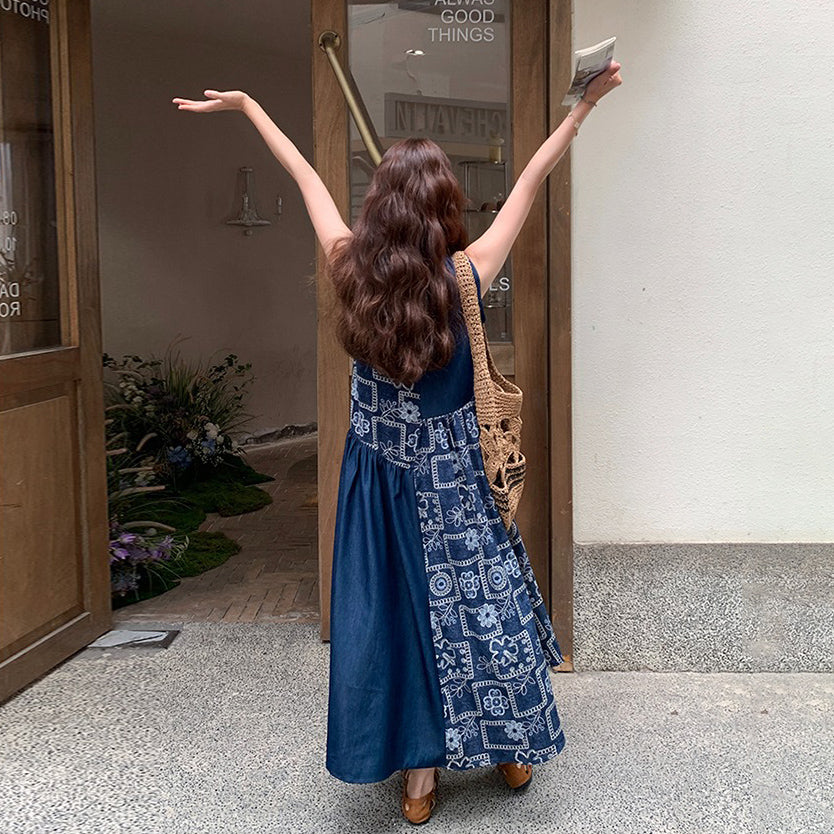 【ワンピース】フレンチ風 配色 小花柄 ノースリーブ タンク ワンピース レディース 夏 体型カバー おしゃれ ワンピース【SHシリーズ】