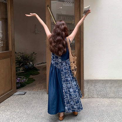 【ワンピース】フレンチ風 配色 小花柄 ノースリーブ タンク ワンピース レディース 夏 体型カバー おしゃれ ワンピース【SHシリーズ】