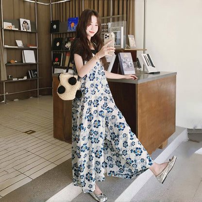 [洋裝] 夏季度假風格花卉圖案寬鬆休閒連身衣 [SH系列]