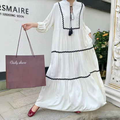 【ワンピース】夏映え体型カバー！ゆるかわ着痩せ 長袖ワンピース 大きめサイズOK！