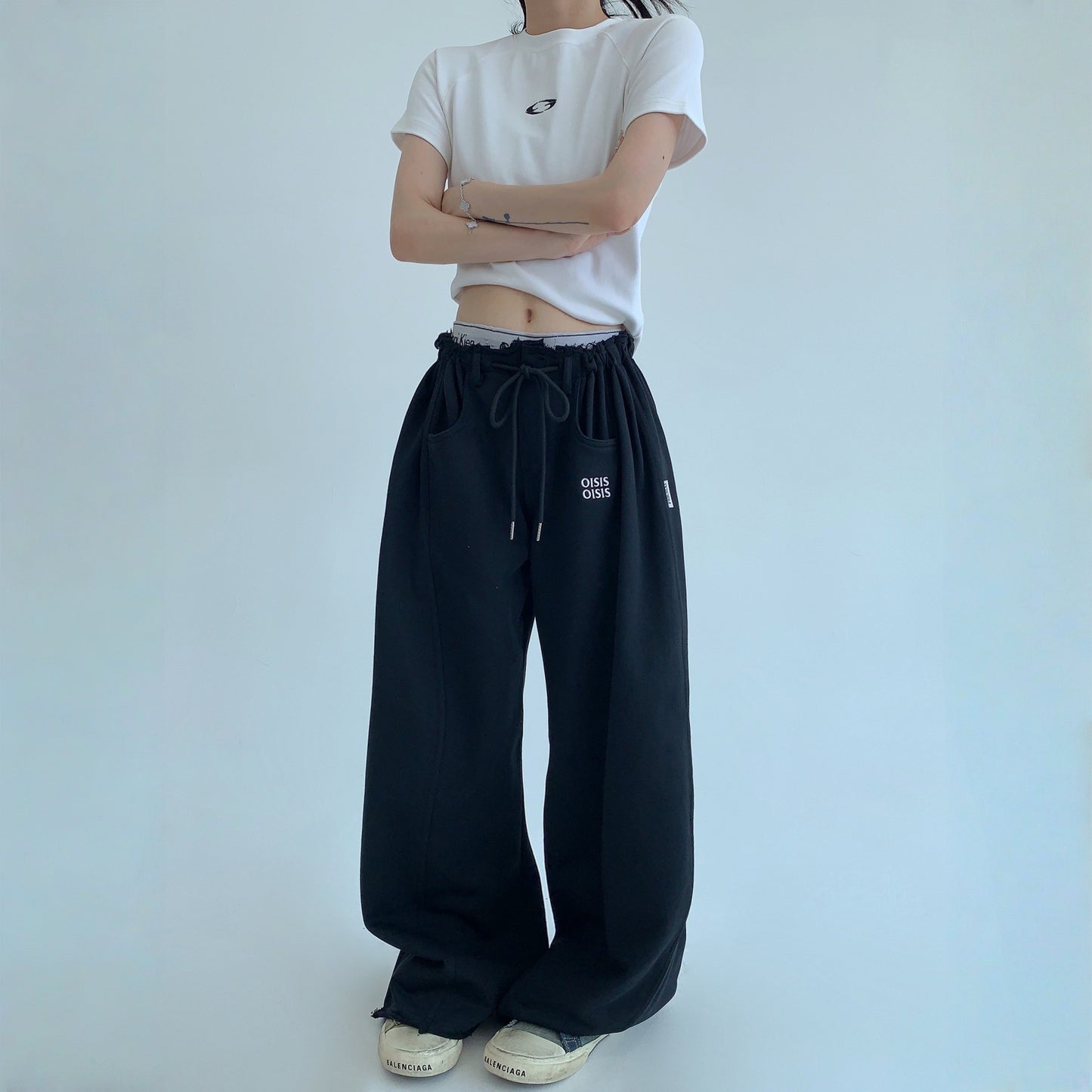 【ボトムス】春 秋 冬 ギャザーウエスト ストレート ワイド スウェットパンツ 【FCシリーズ】