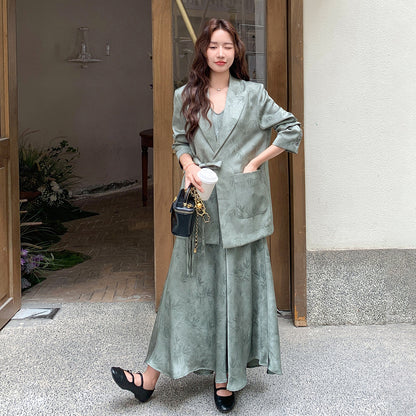 2点セット！【セットアップ】中国風 竹柄  レディース 秋新作 ジャケット＋キャミワンピース【SHシリーズ】