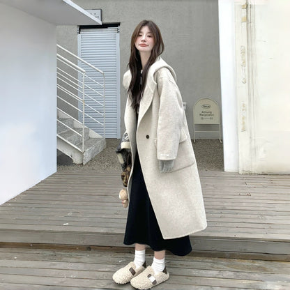 【アウター】スウィート ゆったり 合わせやすい 春 秋 冬 ウール フード付き コート【JZシリーズ】