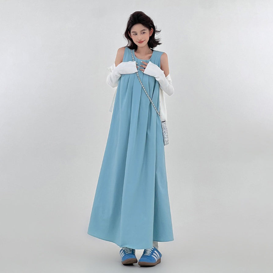 【ワンピース】リゾート風 ノースリーブワンピース レディース 夏新作 タンクワンピース Aライン ロング丈 ゆったり 体型カバー 細見え【FCシリーズ】