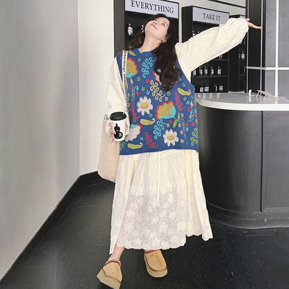 2点セット！【セットアップ】ニットベスト+ワンピース セット レディース 春秋 大人気 レースジャカード ロングワンピース【SHシリーズ】