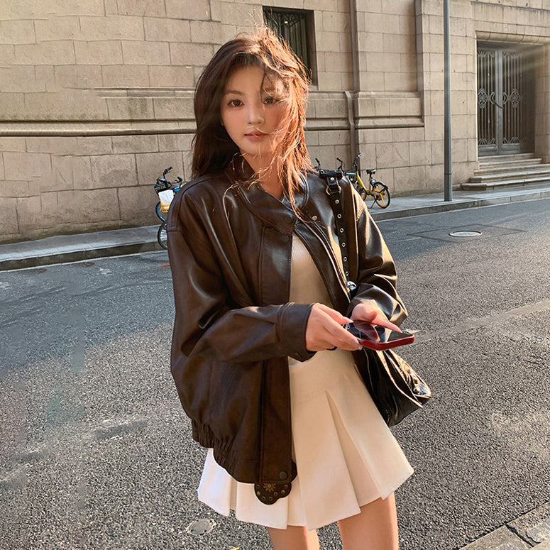 【アウター】上質感 トレンド 春秋  レトロ  PU ショートジャケット【JZシリーズ】