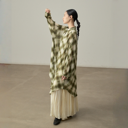 【ワンピース】春 秋 チェック柄 ゆるリラックス 重ね着 長袖 ワンピース 【SHシリーズ】