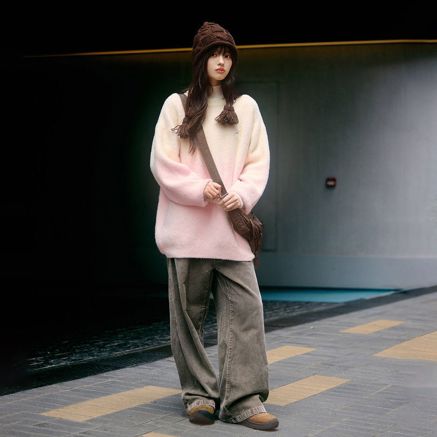 【トップス】男女兼用 可愛い子犬グラデーション クルーネック ニットセーター レディース オーバーサイズ カジュアル【FCシリーズ】