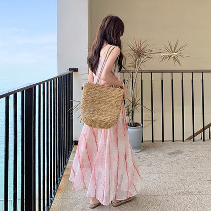 【ワンピース】フレンチ風 夏 エレガンス グラデーション ノースリーブキャミソールワンピース【SHシリーズ】