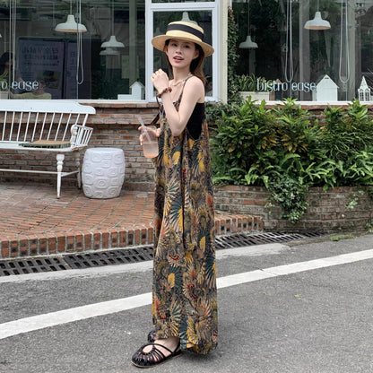 【ボトムス】夏新作 ゆったりルーズスタイル Vネック キャミサロペット オールインワン【SHシリーズ】