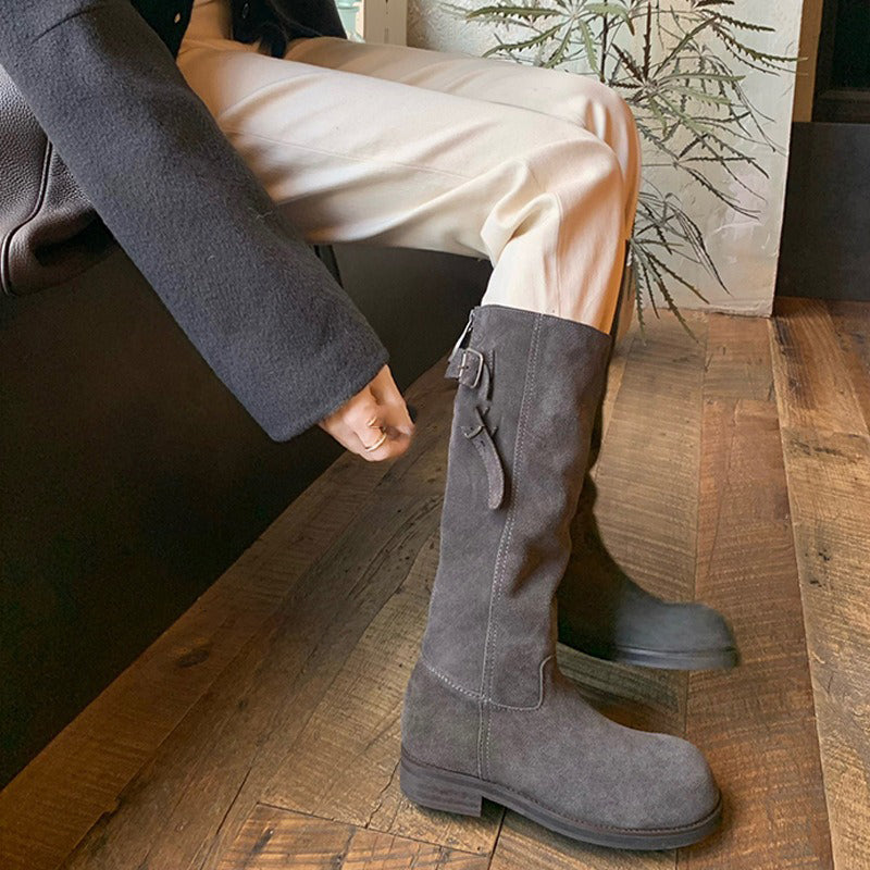 【シューズ】秋冬 新作 厚底 ラウンドトゥ ライダーブーツ レディース【15~20日発送】