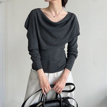 【ワンピース】春 秋 冬 スリムフィット ドレープネック ニット + ショール 2点セットアップ 【JZシリーズ】