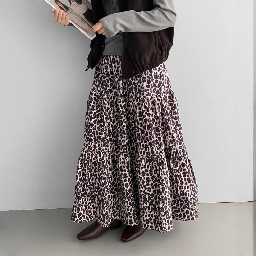 【ボトムス】春 秋 冬 レトロ プリント ヒョウ柄 韓国風 スカート 【SNシリーズ】