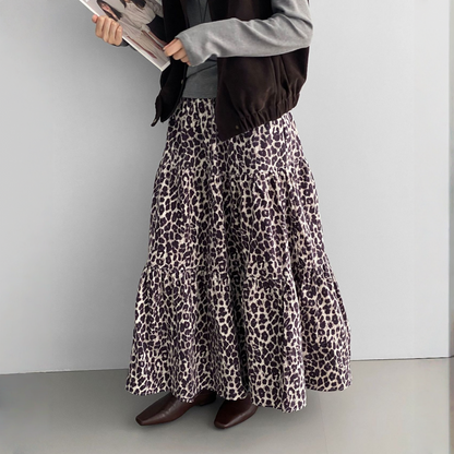 【ボトムス】春 秋 冬 レトロ プリント ヒョウ柄 韓国風 スカート 【SNシリーズ】