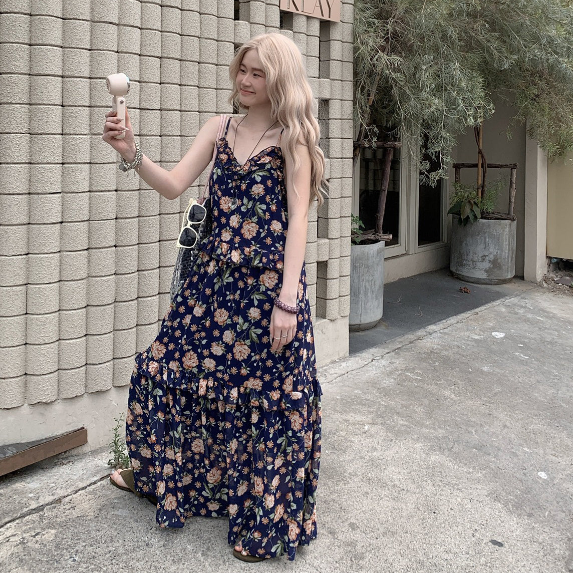 【ワンピース】フレンチ 夏 気質感 ゆったりシルエット 体型カバー ノースリーブワンピース【SHシリーズ】