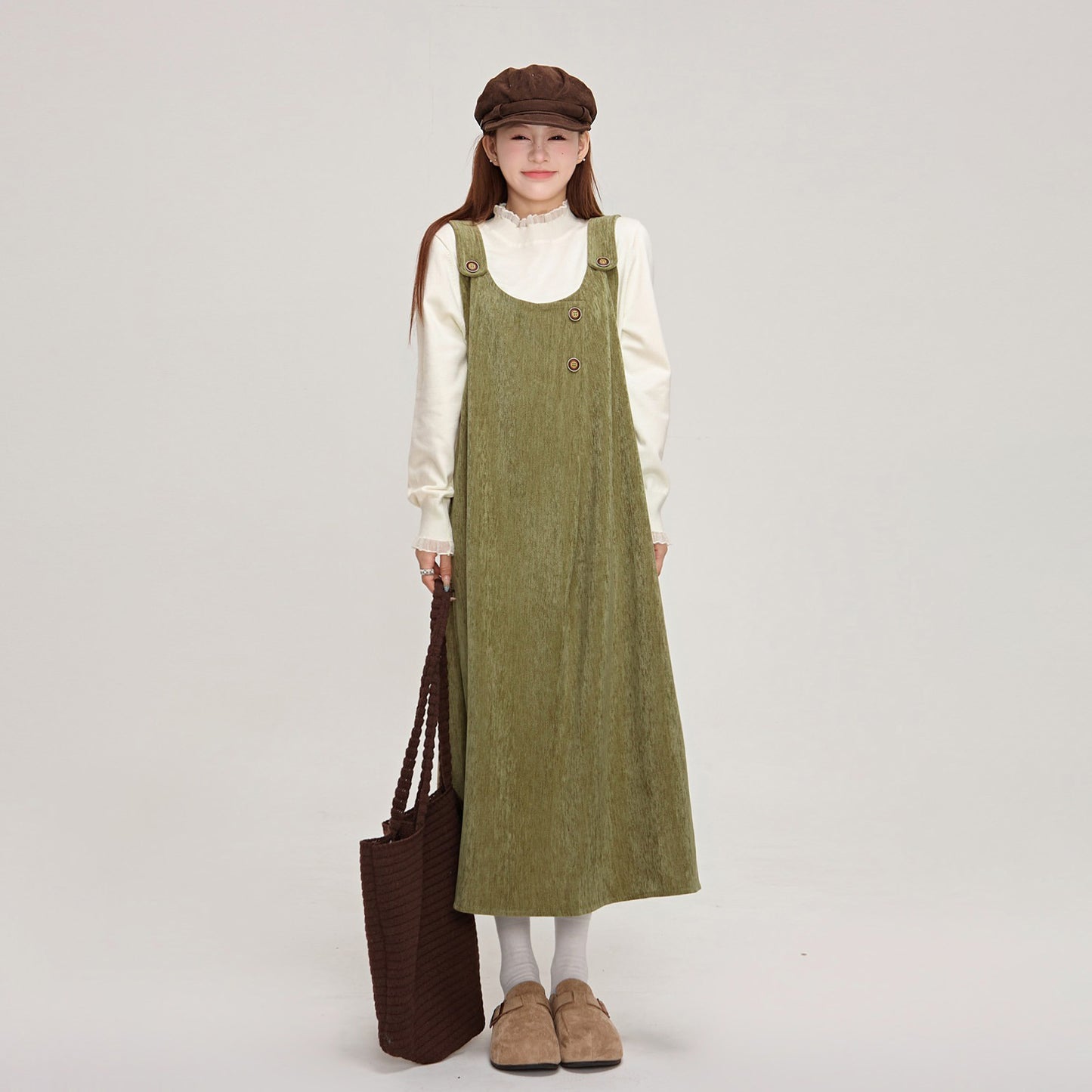 【ワンピース】✨体型カバー♡ スエード風ノースリーブワンピース  レディース 冬 Uネック ベストワンピ【JZシリーズ】