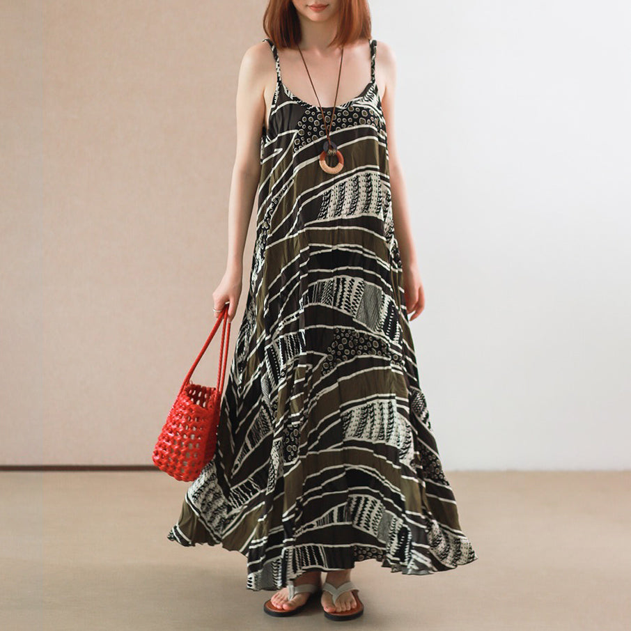 【ワンピース】トロピカルリゾート風 ゆったり花柄 ノースリーブロングワンピース【SHシリーズ】