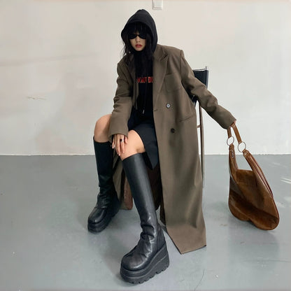 【アウター】韓国系 ルーズスタイル 高級感 フレンチ ロング スーツジャケット コート【FCシリーズ】