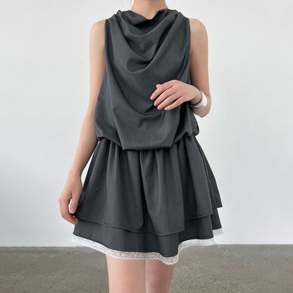 【ワンピース】韓国風 レイヤード 夏 涼しげ Aライン ノースリーブ ショート丈 ワンピース【JZシリーズ】