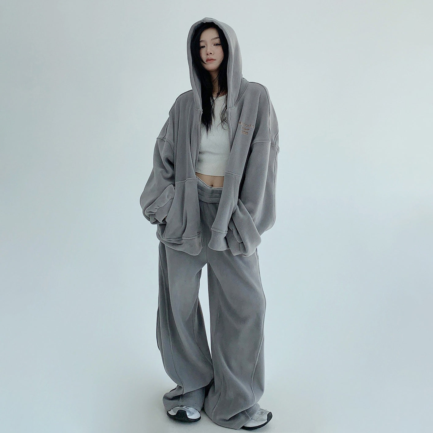 【セットアップ】【単品注文】ゆるめシンプル 裏起毛フードジャケット＆パンツセット レディース【FCシリーズ】