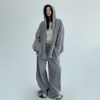 【セットアップ】【単品注文】ゆるめシンプル 裏起毛フードジャケット＆パンツセット レディース【FCシリーズ】