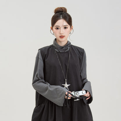 【単品注文】【セットアップ】日系風 黒 バルーンシルエット ノースリーブワンピース＋トップス セット レディース 秋新作 大人可愛い【JZシリーズ】