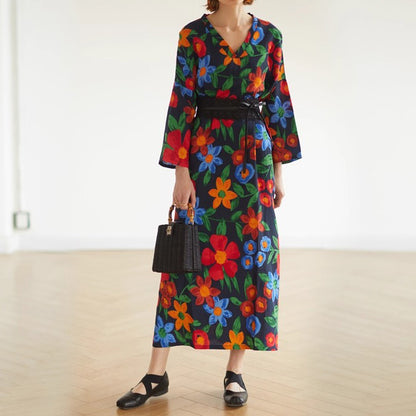 【ワンピース】ヴィンテージ風 ゆったり ロング丈 半袖 ワンピース ナチュラル おしゃれ トラベル対応 大きめサイズ【SHシリーズ】