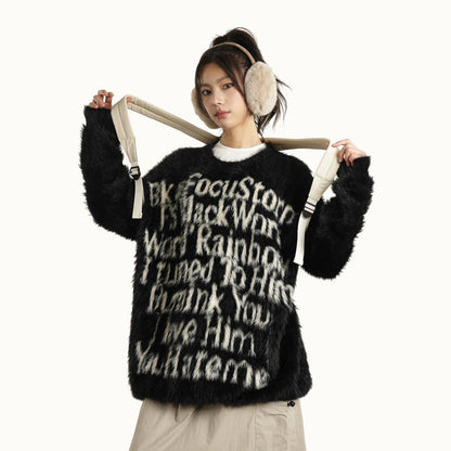 【トップス】アメリカンスタイル ロゴ入り ニット レディース 秋冬 ゆったり 中性風 カップル対応【FCシリーズ】