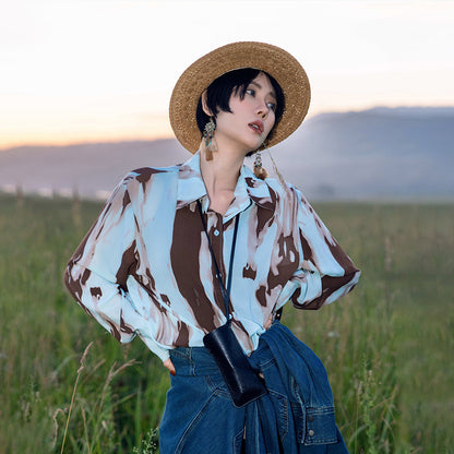 【トップス】フレンチレトロ ヘップバーン風 ブラウス レディース ヴィンテージフラワー 長袖 シャツ【SHシリーズ】【15～20日内発送】