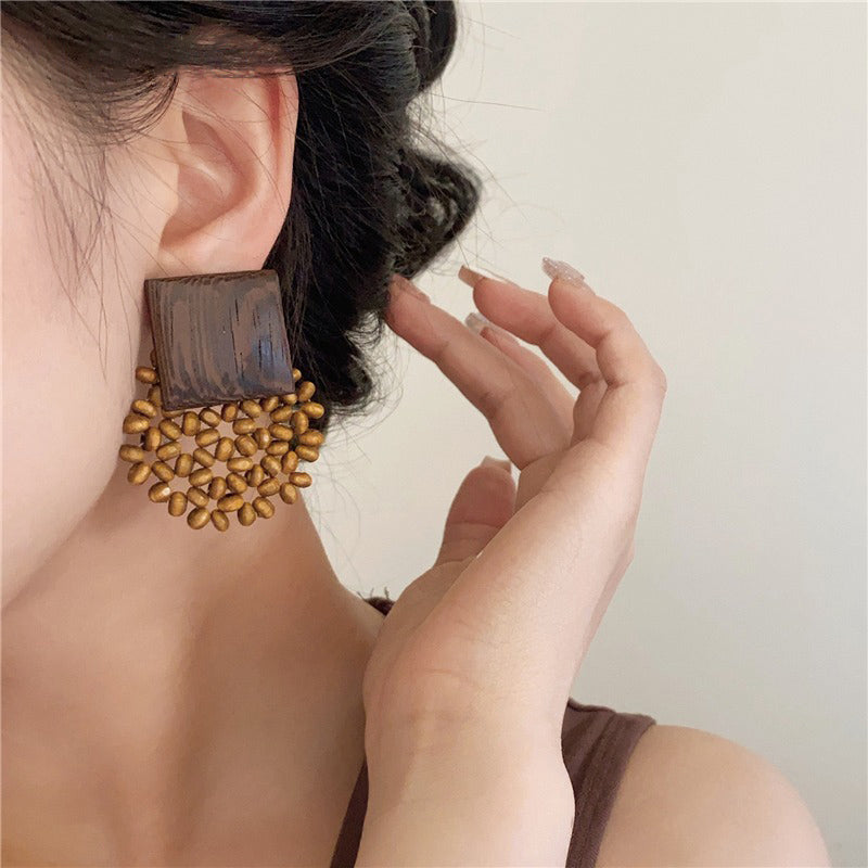 【🎁 B2G1｜先行スタート！】【グッズ】バカンス風 旅行 ビーズ＆ウッド レトロファッショナブル デザインイヤアクセ ピアス/イヤリング