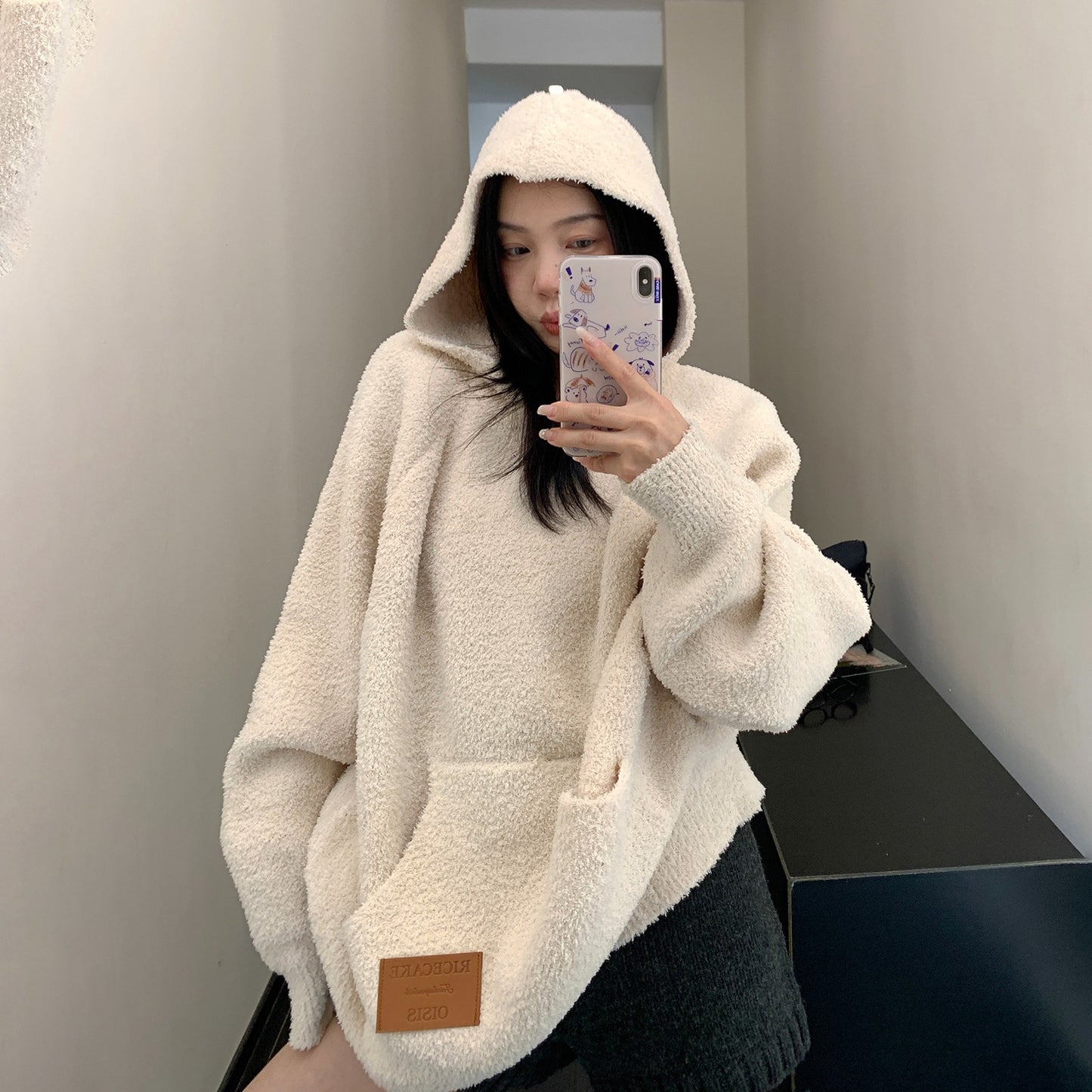 【トップス】ヴィンテージ風 ゆるふわ厚手ニットパーカー レディース 柔らか糸感【FCシリーズ】