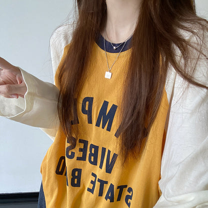 【トップス】アメリカンレトロ ロゴプリントロンT レディース メンズ ビッグシルエット 配色デザイン Ｔシャツ【FCシリーズ】