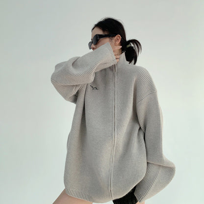 【トップス】ゆる感◎斜めジップ ニット・セーター レディース 重厚でおしゃれなデザイン【FCシリーズ】