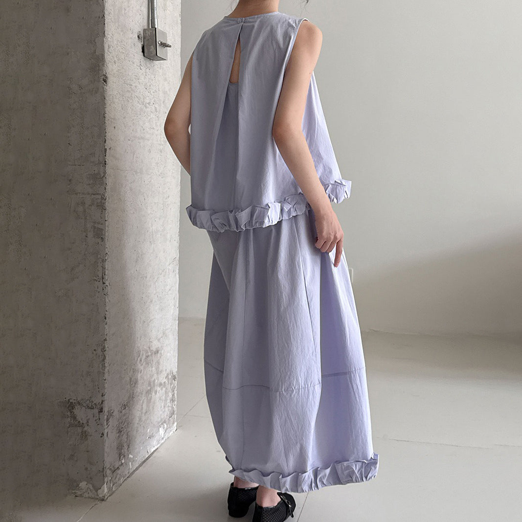 【セットアップ】夏新作 清涼感たっぷり フリルタンクトップ＋スカート 上下セット【SNシリーズ】