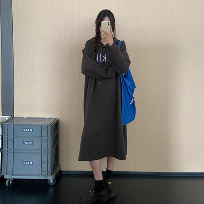 【ワンピース】ロゴプリントフード付きスウェットワンピース レディース 秋新作 大きいサイズ ゆったり 体型カバー【JZシリーズ】